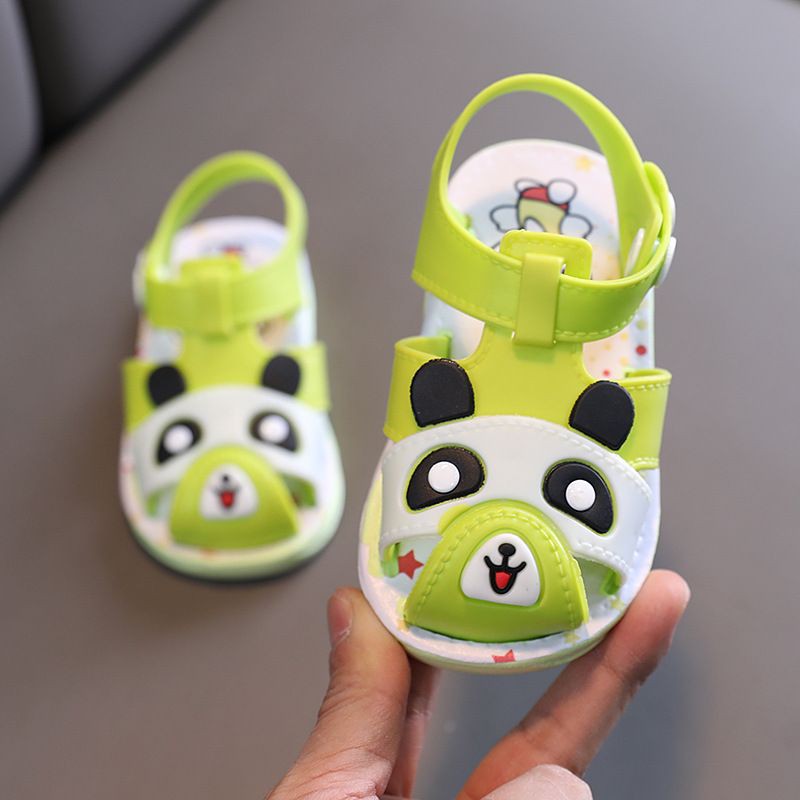 Giày sandal nút cài, giày tập đi cho bé trai bé gái hình gấu trúc nhám cute