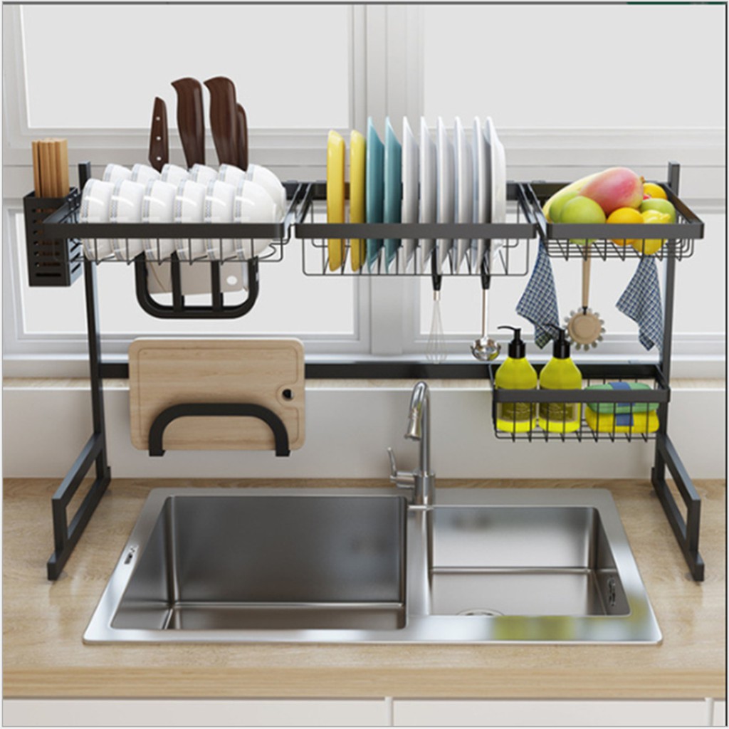 kệ chén bát phía trên bồn rửa , kệ chén thông minh khung thép đen cao cấp sơn tĩnh điện 85cm | BigBuy360 - bigbuy360.vn