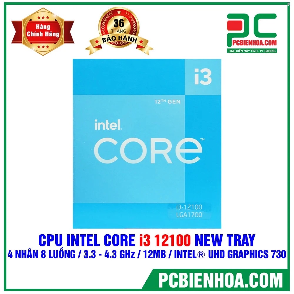 Bộ vi xử lí - CPU INTEL CORE I3 12100 NEW TRAY ( 4 NHÂN 8 LUỒNG / 3.3 - 4.3 GHZ / 12MB / INTEL® UHD GRAPHICS 730 )