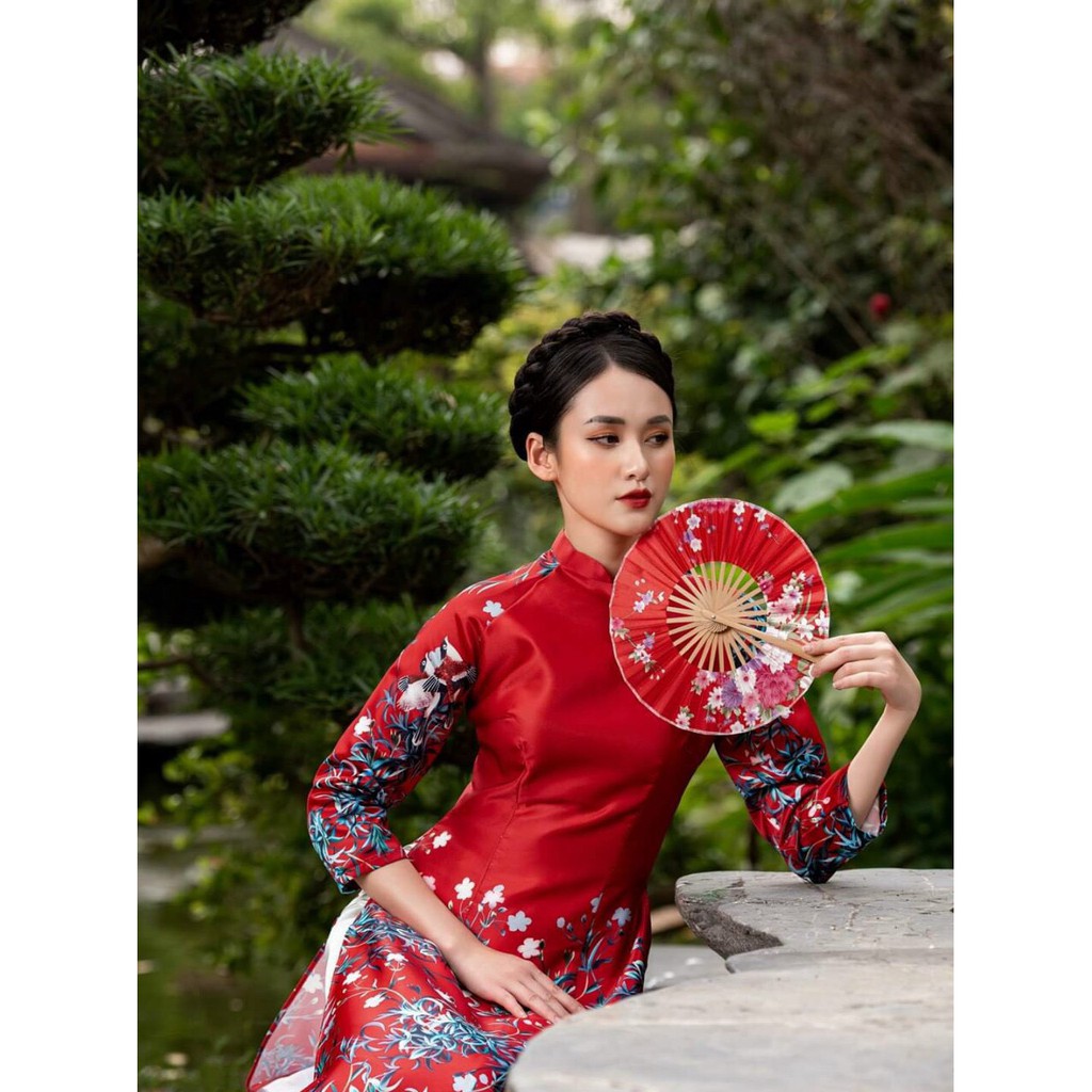 Áo Dài Cách Tân Họa Tiết Hoa Liễu Xanh (Áo + Quần) | BigBuy360 - bigbuy360.vn