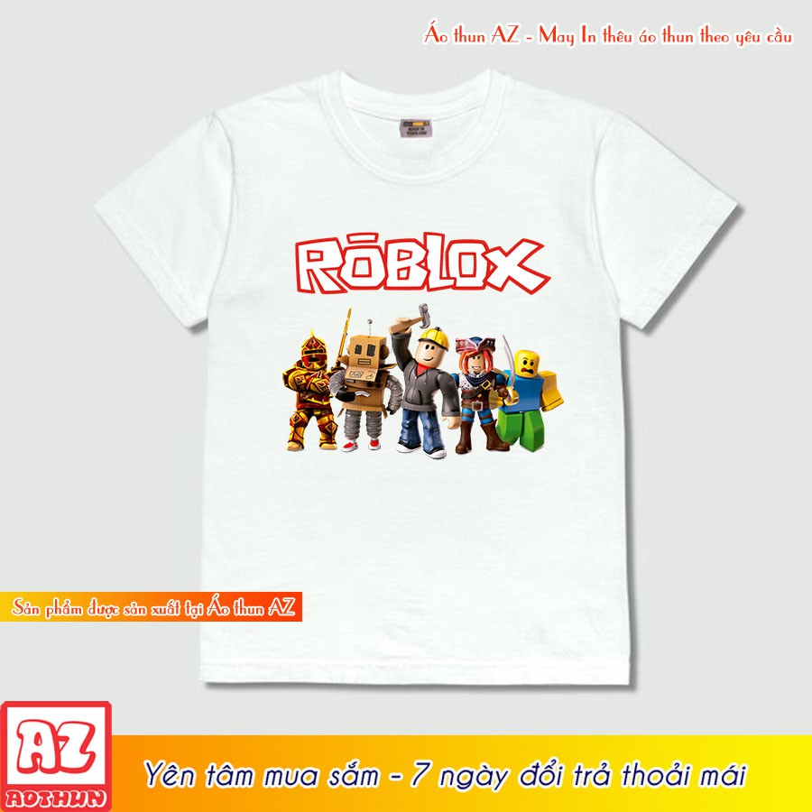 Áo thun trẻ em in hình game roblox màu cam vàng và trắng M2884