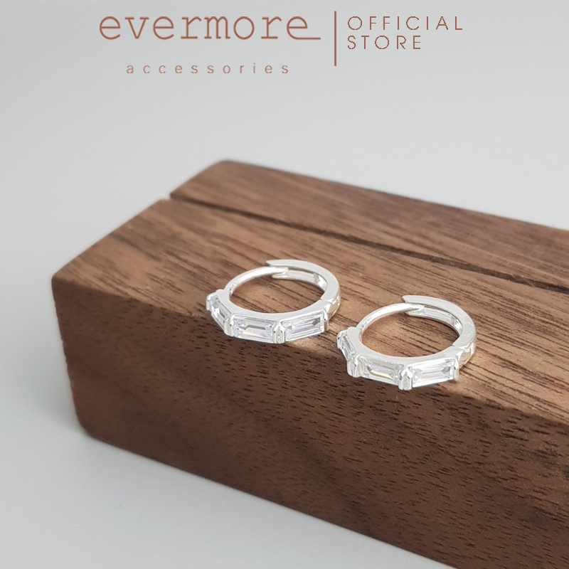 Bông tai bạc S925 EVERMORE, hoa tai bạc đính đá chữ nhật Aliyah thanh lịch, minimalism - H056