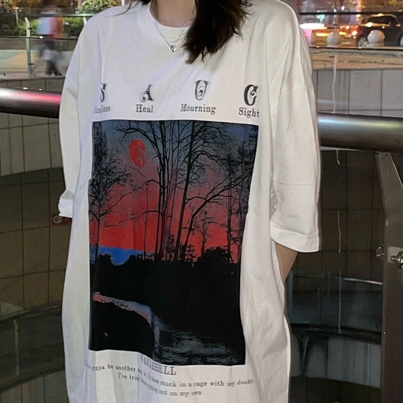 Áo Thun Tay Ngắn Dáng Rộng In Họa Tiết Phong Cách Harajuku Vintage Thời Trang Mùa Hè Cho Nam Và Nữ