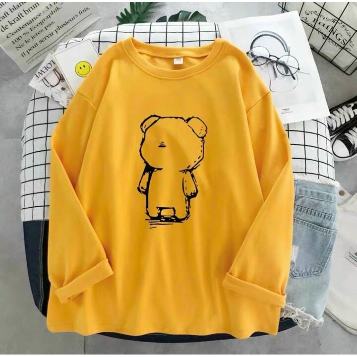 Áo thun nữ tay dài 💚𝗙𝗥𝗘𝗘𝗦𝗛𝗜𝗣💚 Sweater áo thun nữ tay dài trẻ em GẤU CON Cam Nâu năng động, trẻ trung, thoáng mát.