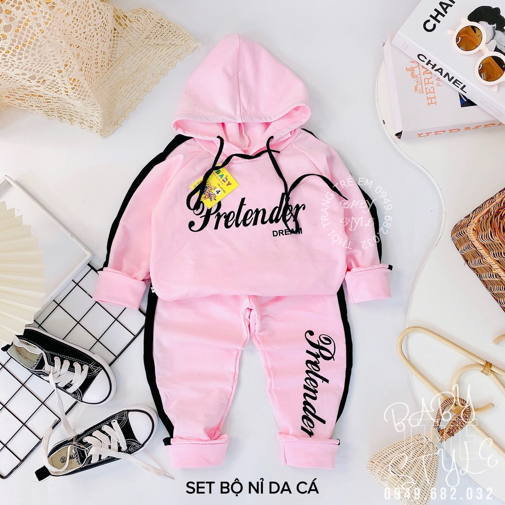 Bộ quần áo thu đông dài tay có mũ &quot;DREAM2&quot; 14-45kg cho bé gái 4-14 tuổi. Chất nỉ da cá. Thoải mái. G33