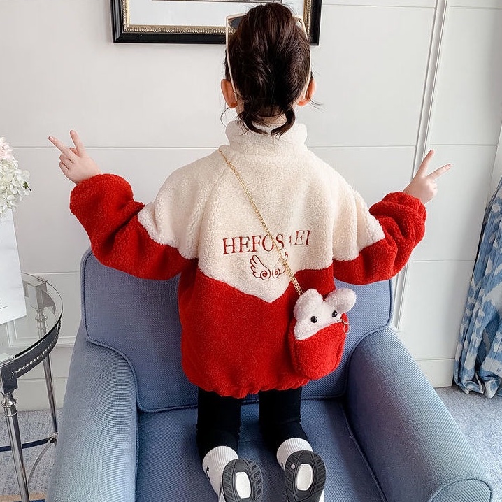 ❀Hàng giao ngay❀8-14 tuổi, quần áo trẻ em, Áo Khoác Lông Cừu Dày Dặn Phong Cách Thời Trang Thu Đông Mới 2021 Cho Bé Gái
