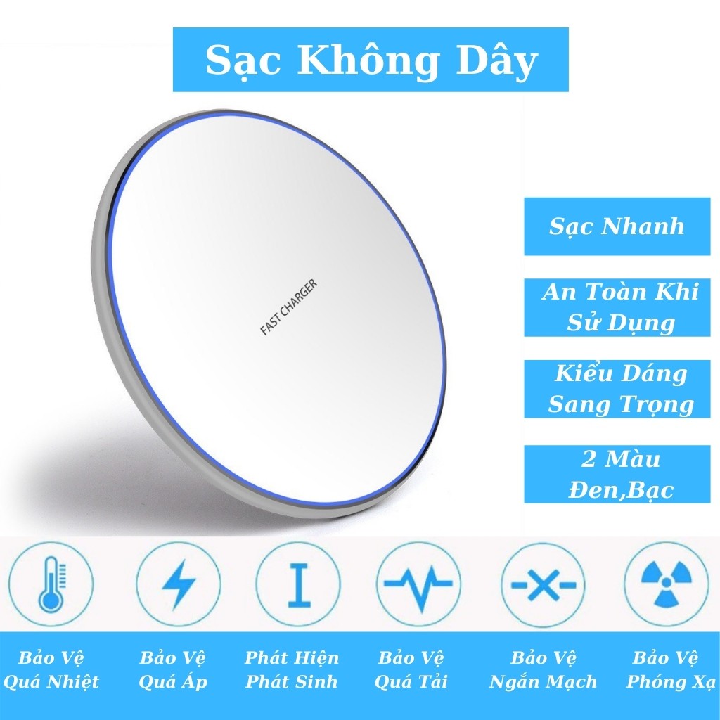 Sạc Không Dây Wireless Charger Sạc Nhanh Qi Dành Cho IPhone 8 Trở Lên Và các Dòng Điện Thoại Khác Cực Kì Tiện Lợi