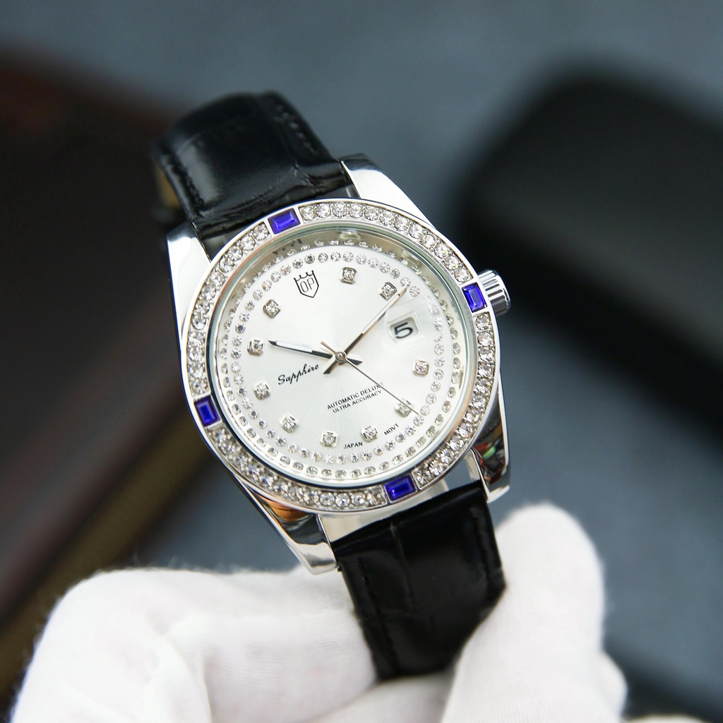 Đồng hồ nam dây da SE6888 mặt kính Sapphire hiển thị lịch ngày tháng -Thiết kế sang trọng Chống xước Chống Nước - BH 12T