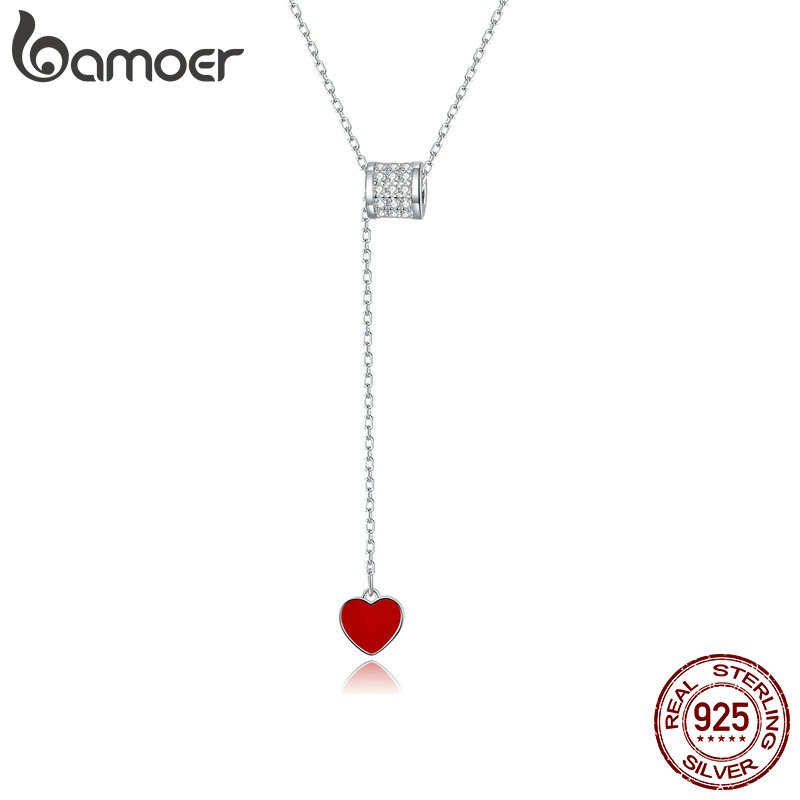 bamoer 925 Real Silver Heart Pendant Necklace Gift Jewelry