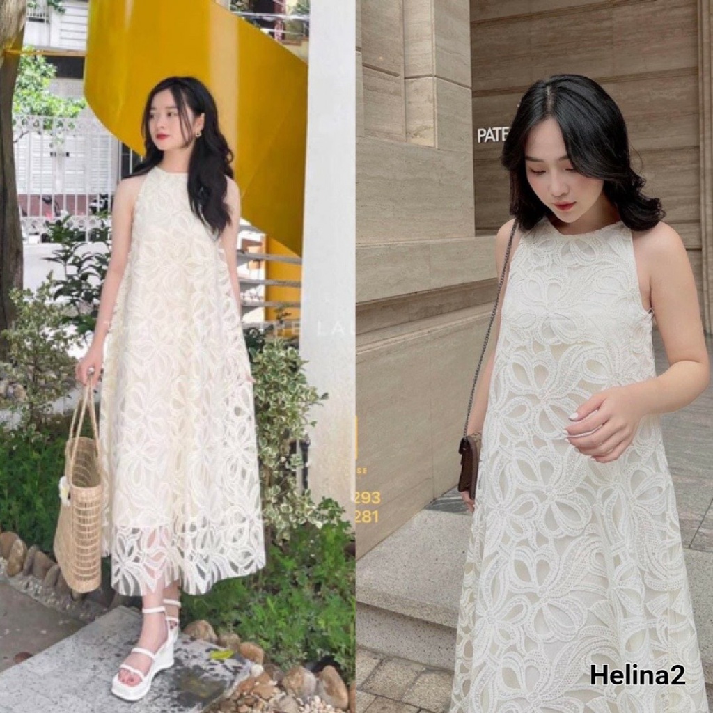 Váy Nữ dáng suông CỔ YẾM chất liệu REN cao cấp mặc đi làm đi chơi cực sang chảnh VN2203