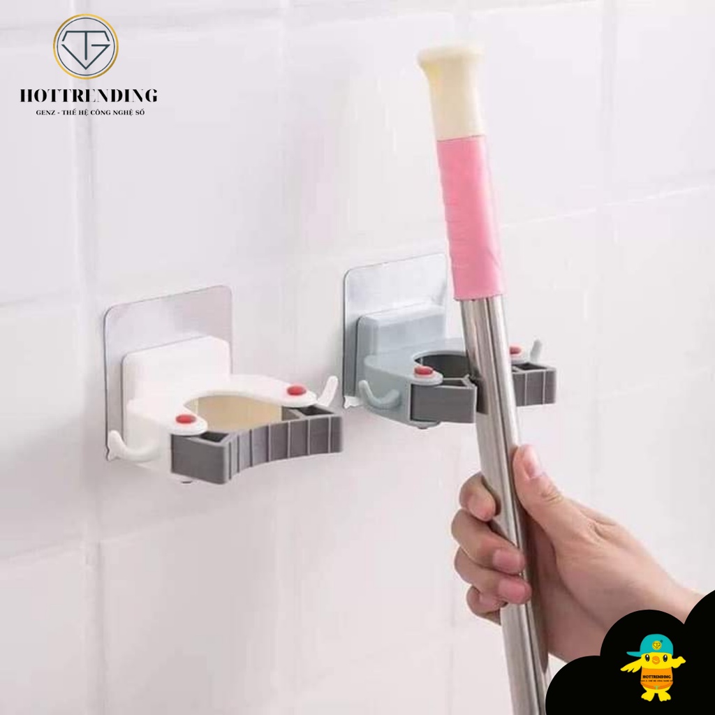 Móc treo kẹp cán chổi đa năng dán tường giữ cây lau nhà đa năng có hộp