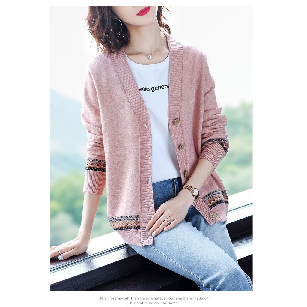 Áo khoác len viền thổ cẩm Áo khoác len nữ cardigan