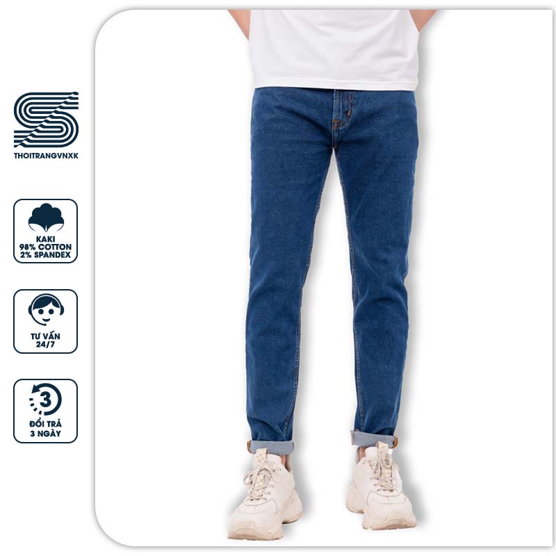 Quần jean nam, quần bò trơn cạp cao dáng dài ôm vừa vặn Sonvnxk - QJZRS822