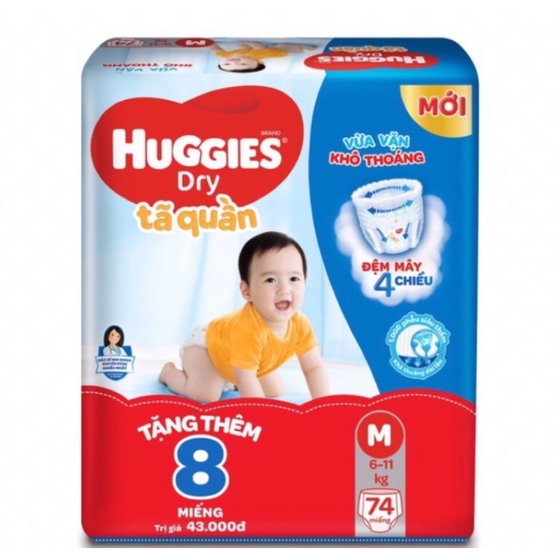 [Tăng 8M]Tã quần Huggies cực đại M74,L68,XL62,XXL56