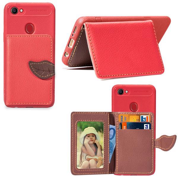 Ốp lưng da phối ví đựng thẻ thời trang cho OPPO F7