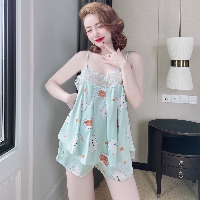 Đồ Bộ Ngủ Nữ Latin Phối Ren Ngực SOJUN Dưới 75Kg
