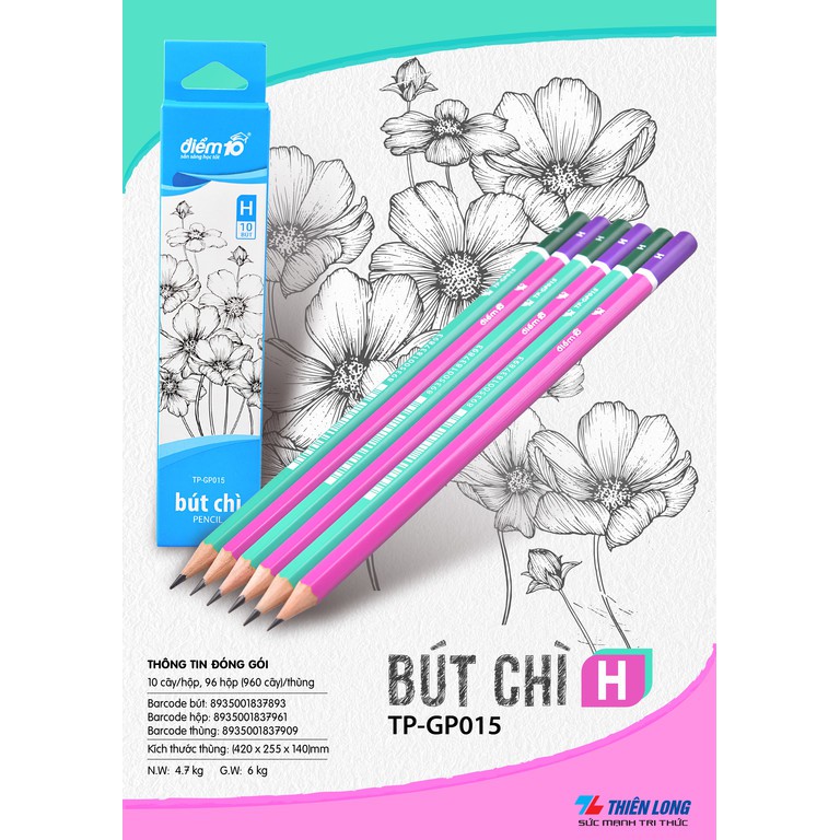 [Sản Phẩm Mới] Bút Chì Gỗ Điểm 10 TP-GP015, Độ Cứng HB, Thân Hình Lục Giác (Hộp 10 Cây)