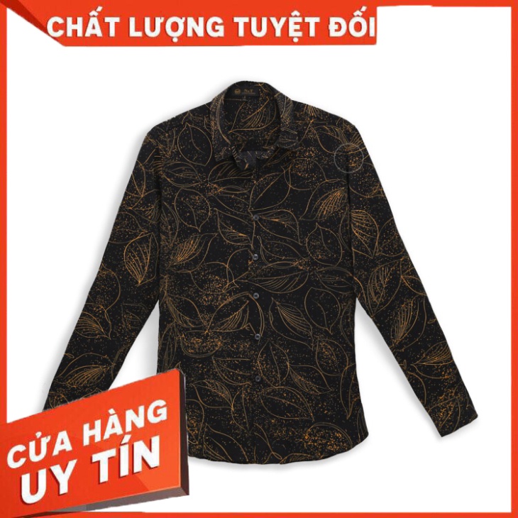 Áo Sơ Mi Nam, Sơ Mi Nam Tay Dài Hoạ Tiết Lá Vàng, Cổ Vest, Vải Lụa Không Nhăn, Khử Mùi, Thoáng Khí - ULTRA.B BX06 - Hàng