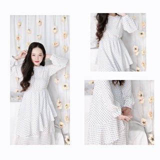 Đầm vạt xéo bèo bi xanh