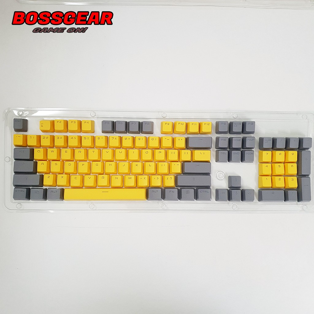 Bộ Keycap PBT Xám Vàng 104 Phím Double Shot Xuyên LED ( OEM Profile, Ansi layout )