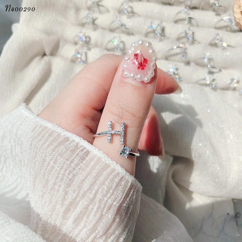 Nhẫn chữ cái đính đá , bạc 925 cao cấp sáng bóng , đủ chữ - ĐẠI PHÁT