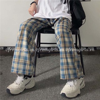 Quần caro ống rộng, quần ống suông kẻ caro hottrend ulzzang full size - QCR01