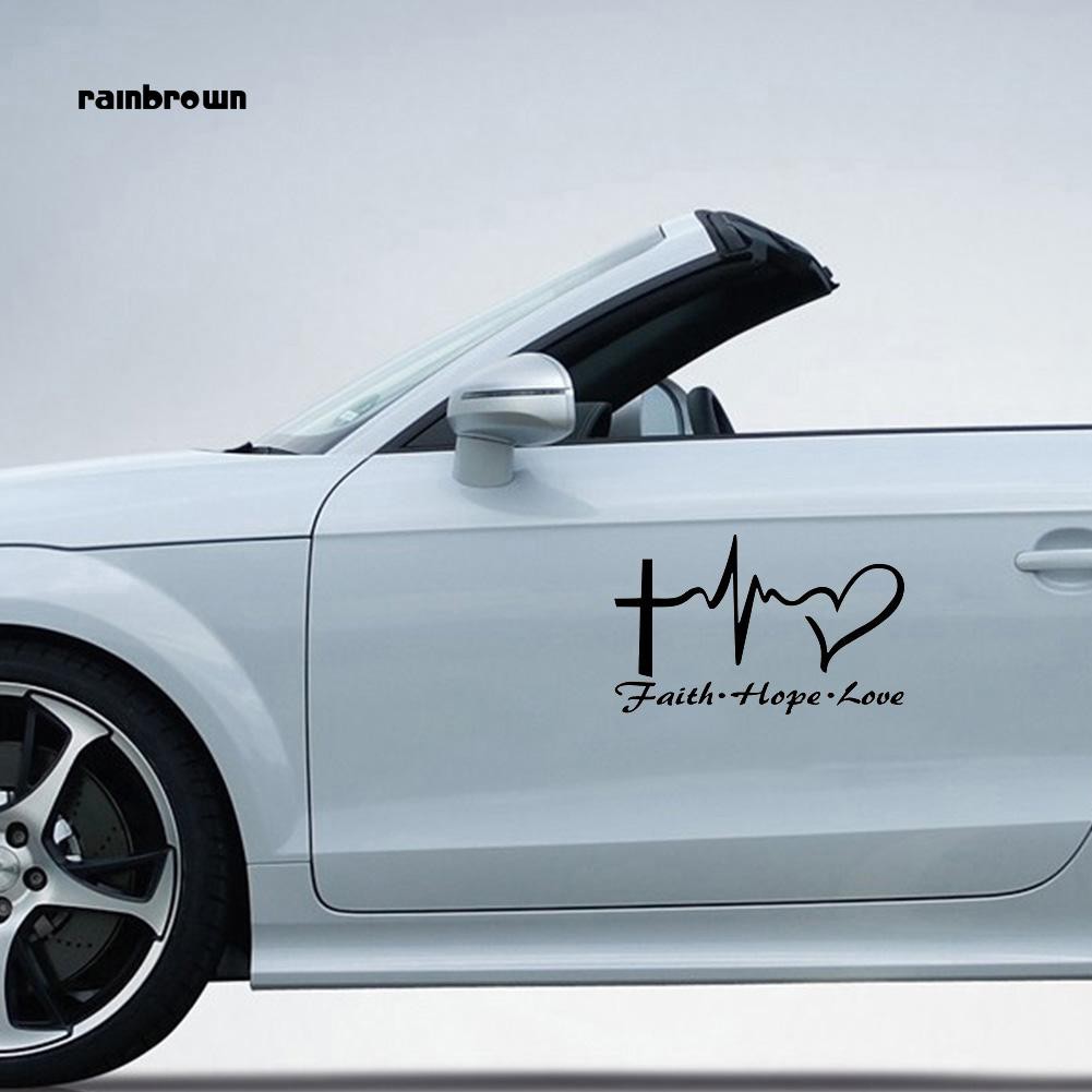 Miếng dán trang trí xe hơi 14.6x9cm in cụm Faith-Hope-Love