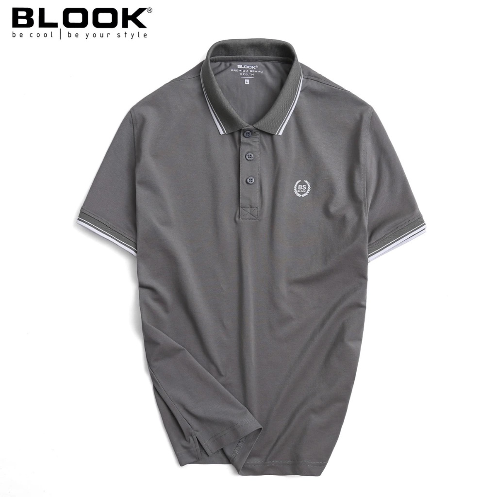 Áo Polo nam BLOOK cổ bẻ vải thun cotton màu trắng phối sọc xanh, xuất xịn 33389