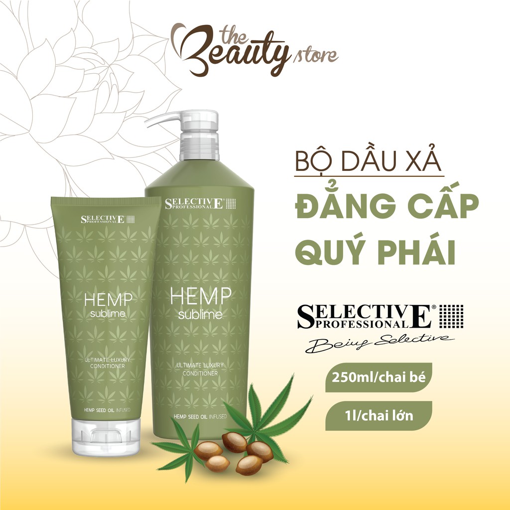 Bộ Dầu Gội Xả SELECTIVE Phục Hồi Hư Tổn Hemp Sublime Quý Phái, Dưỡng Ẩm Chuyên Sâu Ultimate Luxury 250ml-1000ml 73734