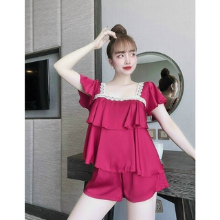 đồ ngủ lụa 2 dây satin quần đùi phối ren