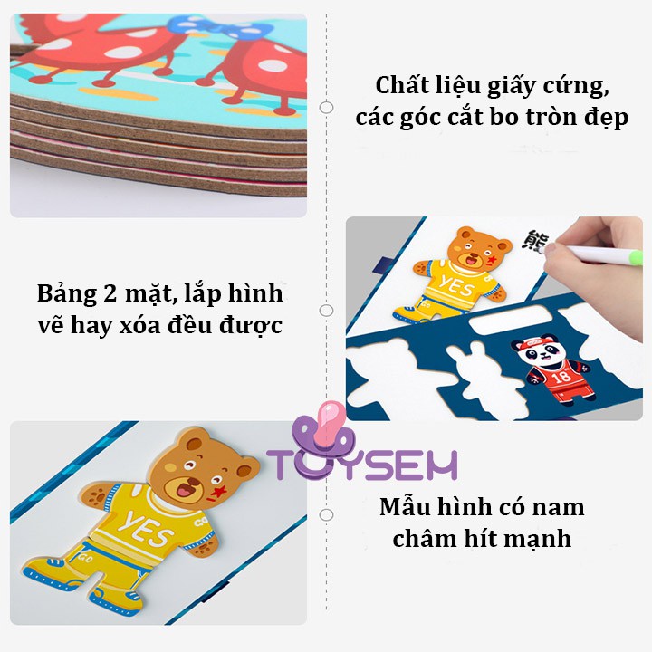 Đồ chơi trẻ em hộp ghép tranh nam châm gỗ toysem bộ xếp hình kèm bảng vẽ cho bé tập học - Quà tặng sinh nhật cho bé