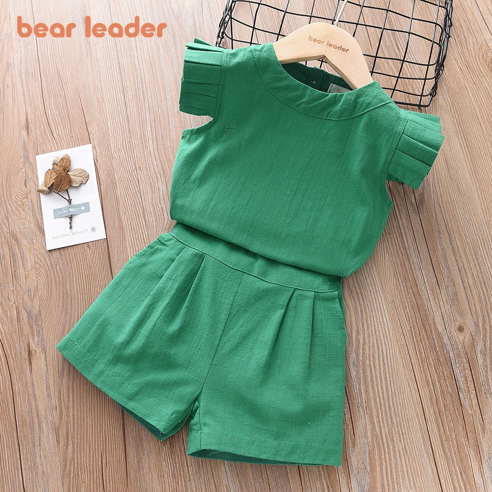 BEAR LEADER Bộ Áo Sát Nách Cổ Tròn In Hình Gấu Dễ Thương Thời Trang 2022 Cho Bé