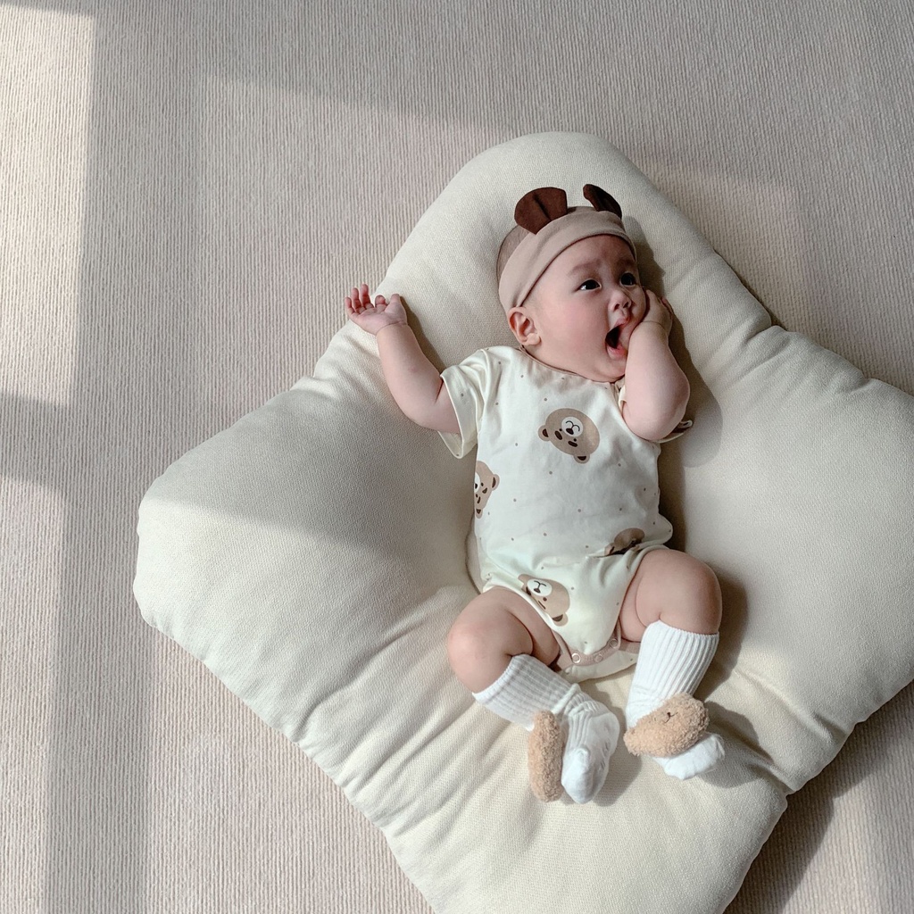 Bộ Áo Liền Quần Ngắn Tay In Hình Gấu Hoạt Hình Thời Trang Cho Trẻ Sơ Sinh Mới Biết Đi