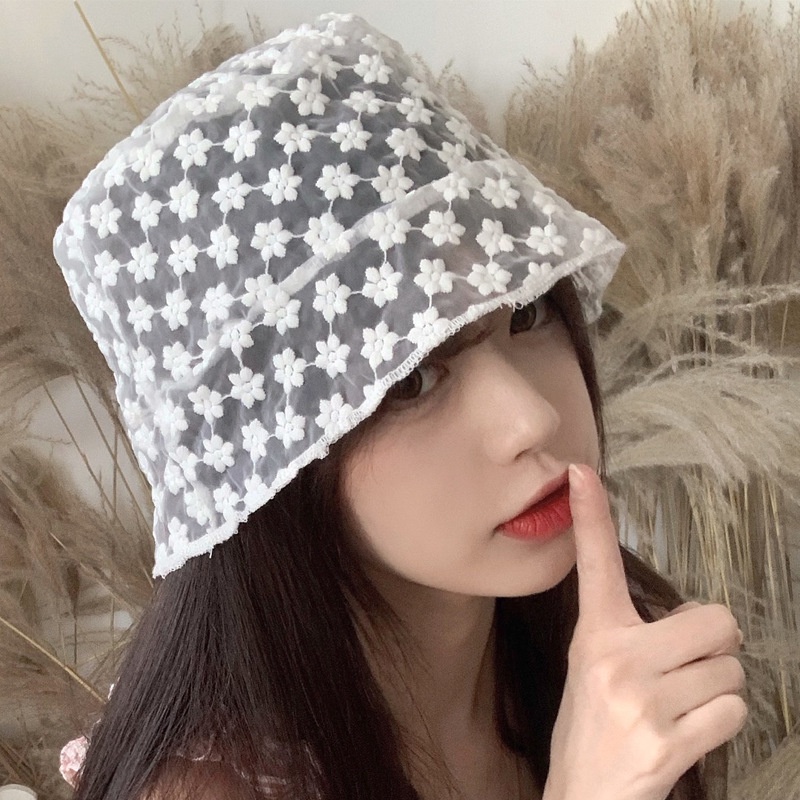 [Augustcloth] Mũ/ nón bucket denim mỏng họa tiết thêu hoa phong cách Hàn Quốc