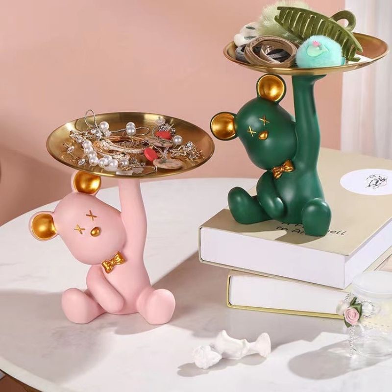 Tượng gấu ngồi decor nhà cửa bear bê khay đựng mỹ phẩm trái cây quà tặng sinh nhật siêu xinh MIIBOOSHI D1.111.TR