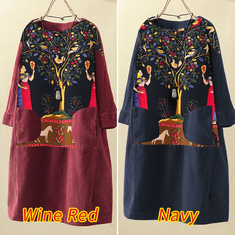 Đầm ZANZEA Tay Dài Phối Túi Hoạ Tiết Kẻ Sọc Phong Cách Vintage | BigBuy360 - bigbuy360.vn
