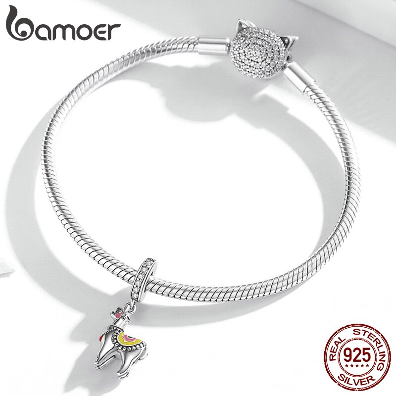 Hạt Charm Bamoer SCC1737 Hình Lạc Đà Alpaca Dễ Thương 3mm Bằng Bạc 925 Thật Dùng Để Làm Vòng Tay