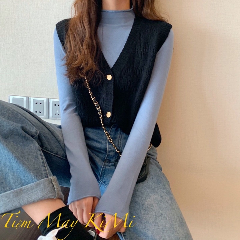 Áo gile len ba lỗ không tay carigan len