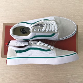 (Ảnh thật+Full box + tặng tất) Giày old skool da lộn trắng kẻ xanh
