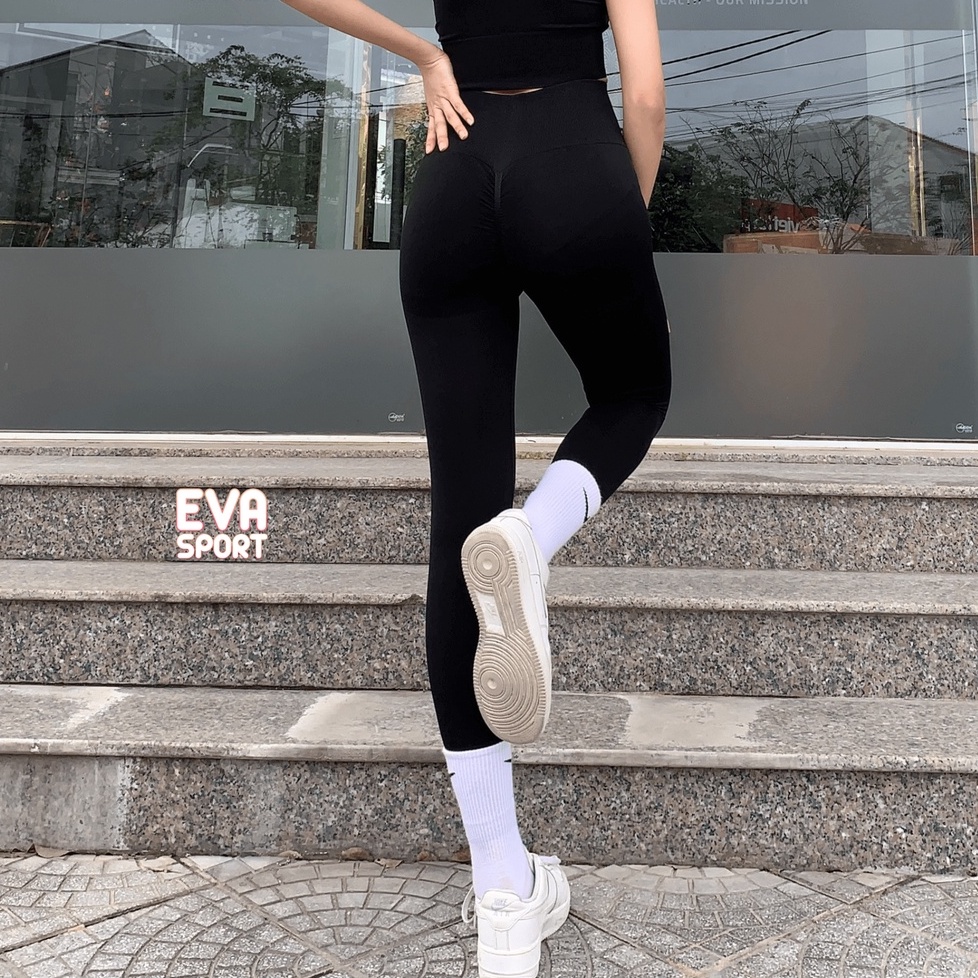 Quần legging nữ tập gym yoga aerobic thể thao có chun mông tôn dáng vải co dãn 4 chiều  EVASPORT