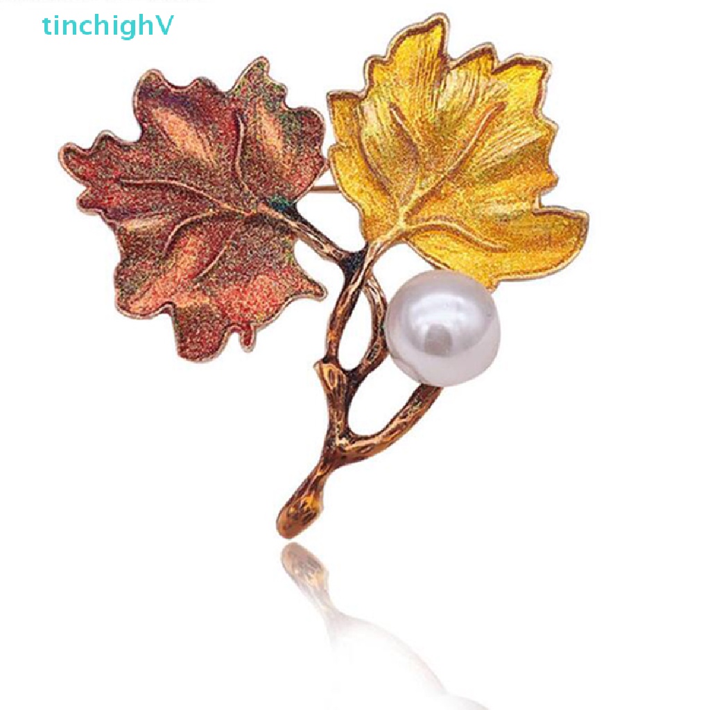 [TinchighV] Trâm Cài Áo Hình Lá Phong Đính Ngọc Trai Cổ Điển