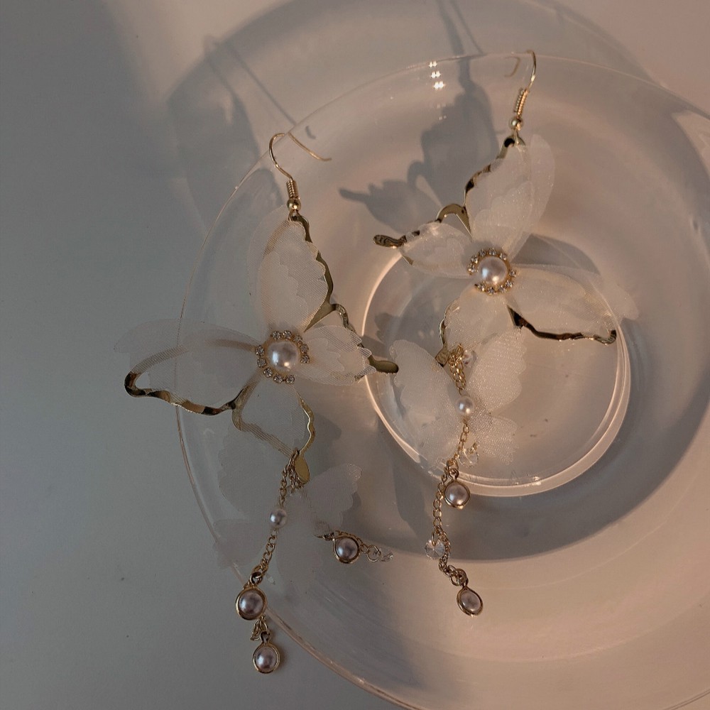 Bông Tai Hình Bướm Phối Ren Thời Trang Cho Nữ