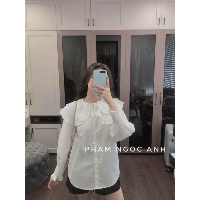 Áo sơmi cổ sen bèo tầng