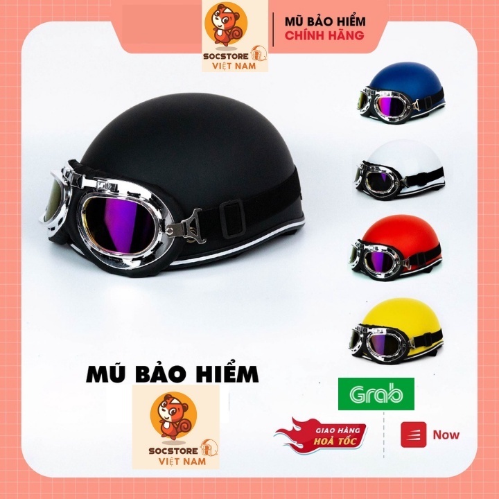 Mũ bảo hiểm nửa đầu nón 1/2 MÀU TRƠN nhiều màu Siêu HOT cao cấp có kính + tặng sticker ngẫu nhiên