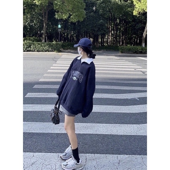 [HÀNG SẴN]ÁO NỈ SWEATER CỔ POLO xanh dương form oversize | BigBuy360 - bigbuy360.vn