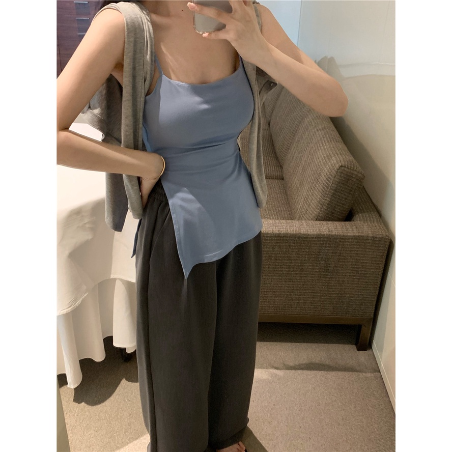 Cocory vn Áo Croptop Hai Dây Màu Trơn Dáng Ôm Thời Trang Mùa Hè Quyến Rũ Cho Nữ