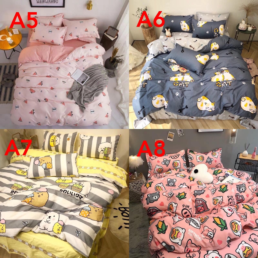 Bộ chăn ga Cotton poly hoa lá GOSAN Bedding chăn ga Hàn Quốc đủ size miễn phí bo chun