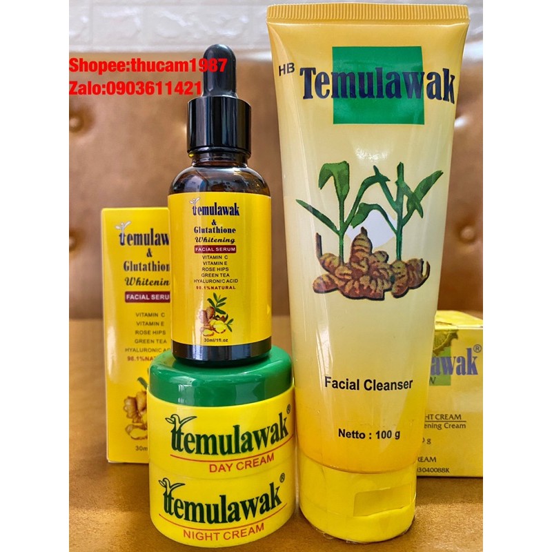 combo 3 sản phẩm kem ngày , đêm , sữa rửa mặt , serum TEMULAWAK.