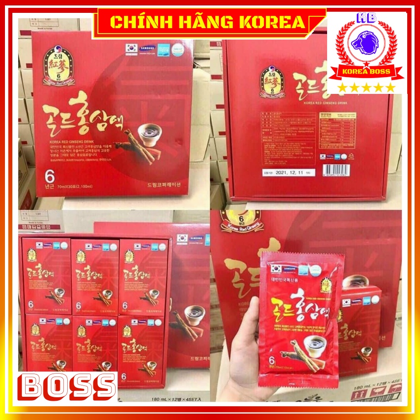 Nước Hồng Sâm 6 Năm Tuổi Hàn Quốc Thượng Hạng, Hộp 30 gói x 70ml