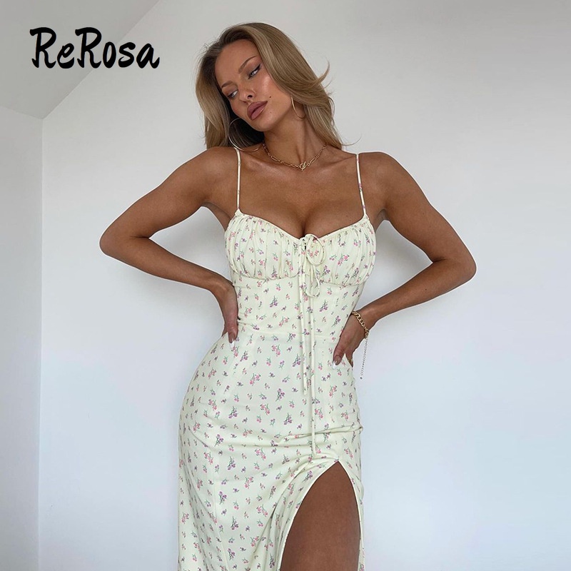 Đầm Hoa Hai Dây Xẻ Tà Thời Trang Gợi Cảm Dành Cho Nữ